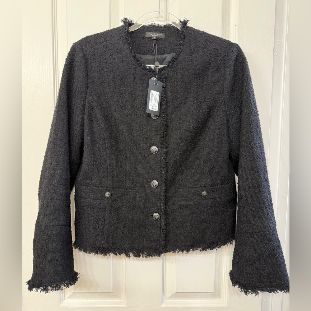 Rag & Bone Carmen Lady Jacket Black Tweed Fringe NWT $650 Retail